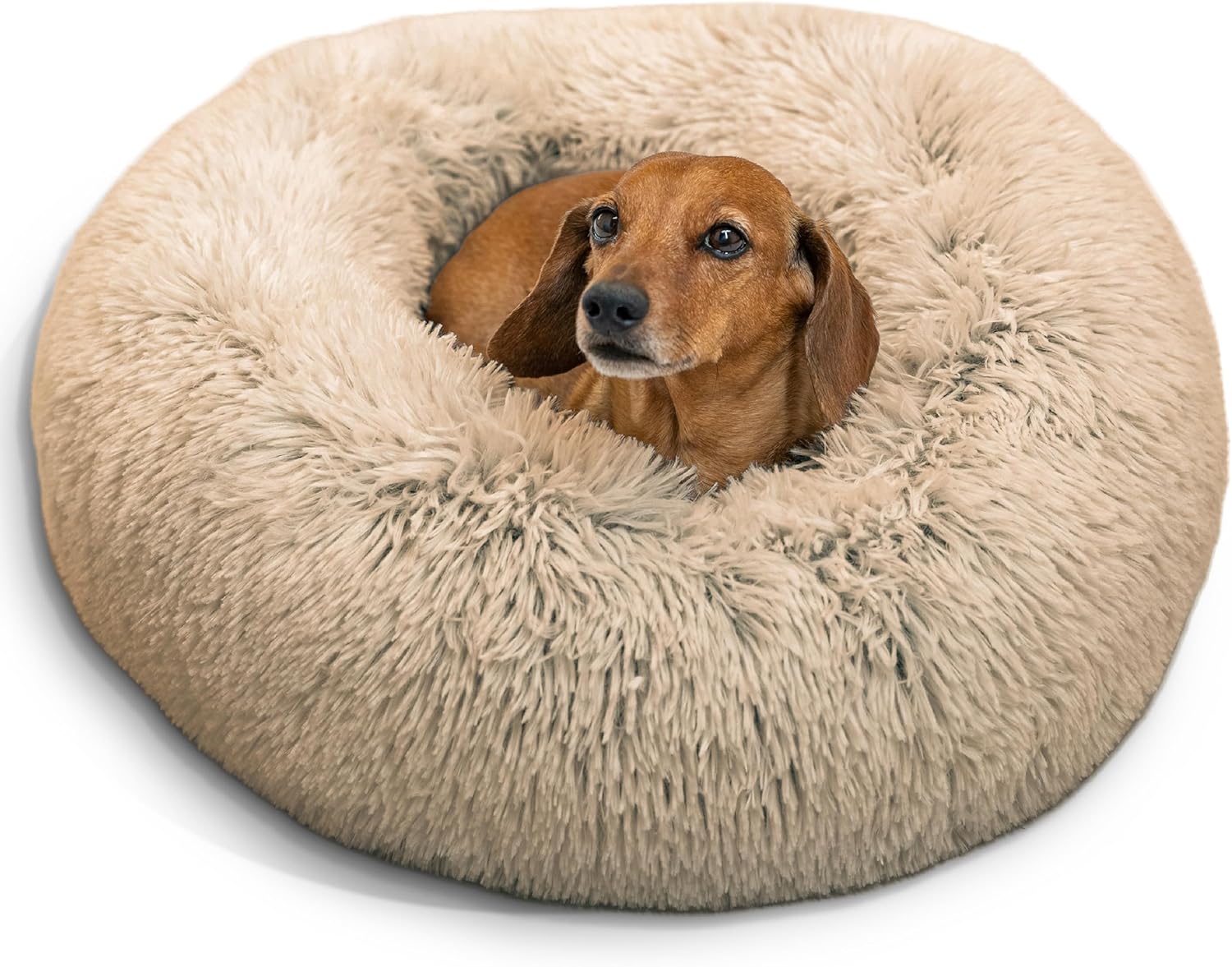 Best Friends by Sheri The Original Calming Donut Dog and Cat Bed in Shag Fur, Taupe