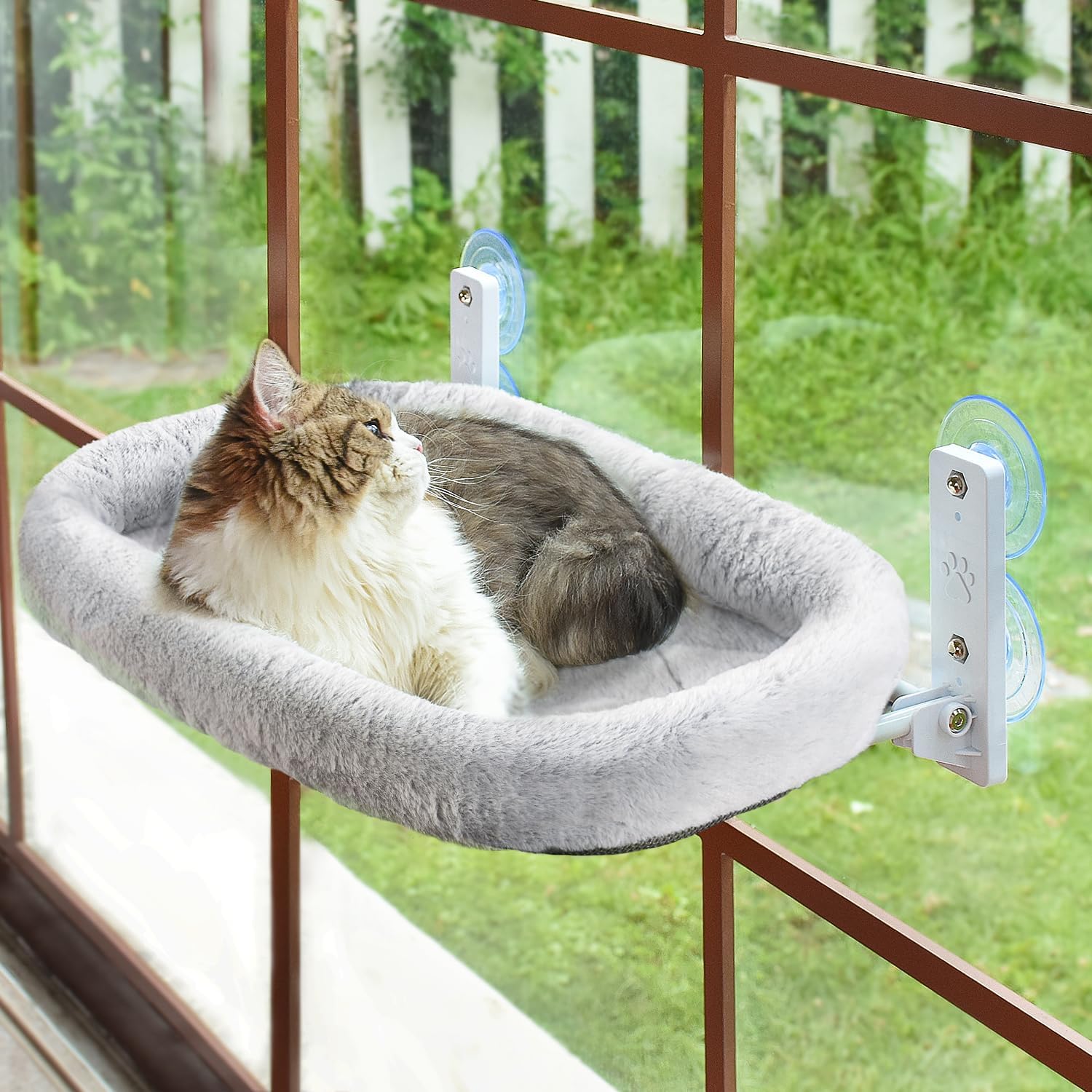 Cordless Cat Window Perch, Cat Hammock for Wall with 4 Strong Suction Cups, Solid Metal Frame and Two Replaceable Covers, Foldable Cat Beds for Indoor Cats