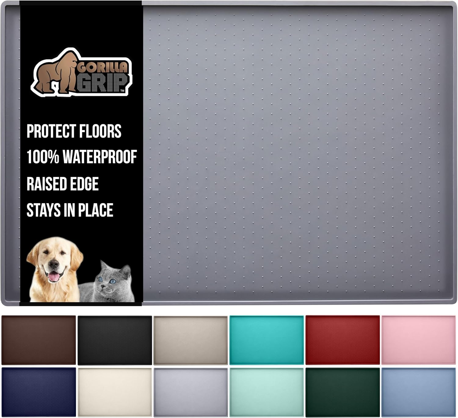 Gorilla Grip Silicone Pet Feeding Mat – Non-Slip Waterproof Mat for Food and Water Bowls