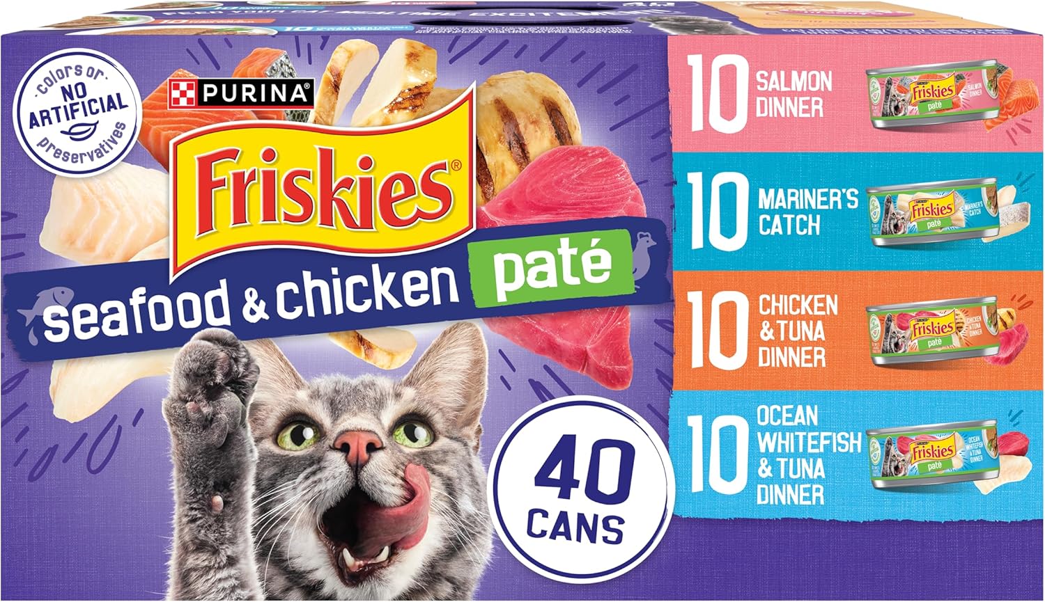 Purina Friskies Pate Wet Cat Food Variety Pack Seafood and Chicken Pate Favorites 40ct VP