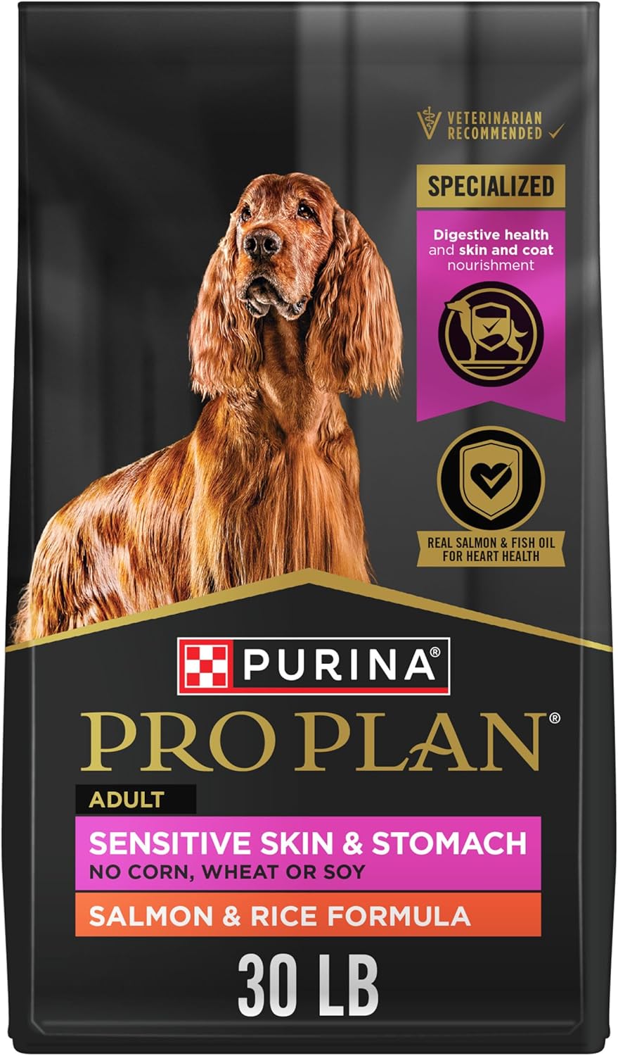 Purina Pro Plan Sensitive Skin and Stomach Dog Food Dry, Adult Salmon & Rice Formula, Digestive Health