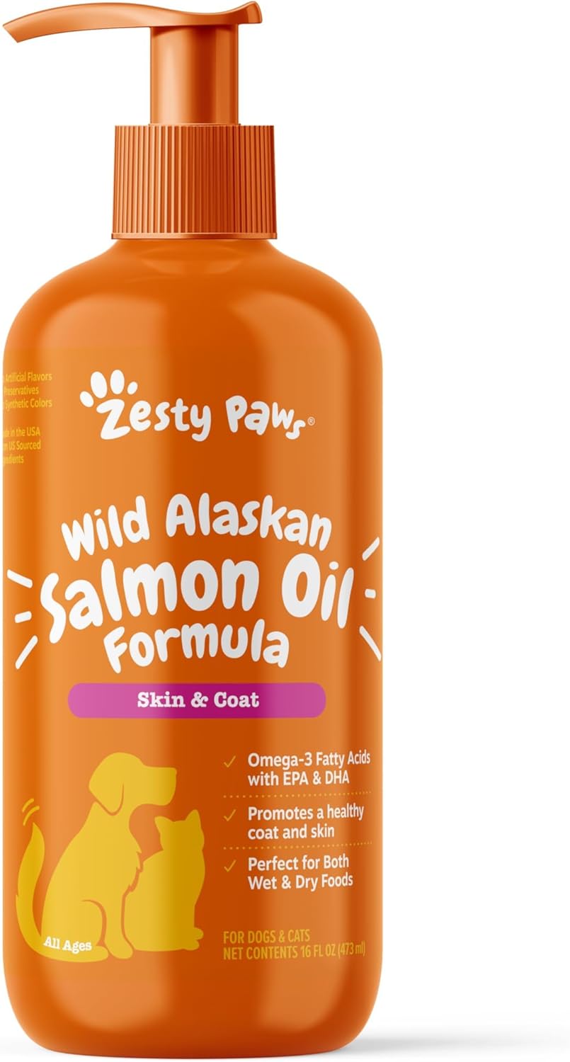 Zesty Paws Wild Alaskan Omega-3 Blend Pollock + Salmon Oil for Dogs and Cats - Skin and Coat Support, Omega 3 Supplement for Pets